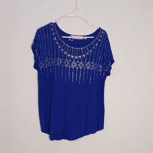 Tempted Hearts Royal Blue Blouse with Silver Detailing